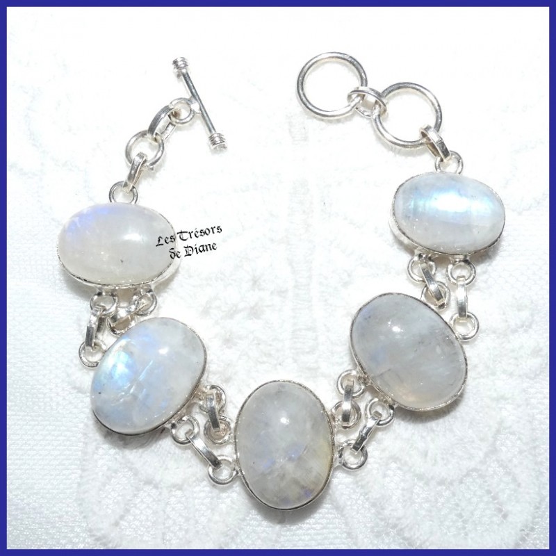 Bracelet en PIERRE DE LUNE naturelles et ARGENT