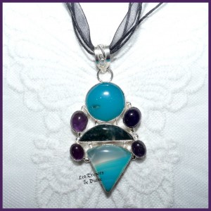 Pendentif en AGATE et AMETHYSTE naturelles et ARGENT