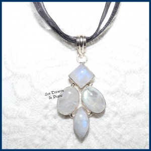 Pendentif PRESTIGE en PIERRE DE LUNE naturelle et ARGENT