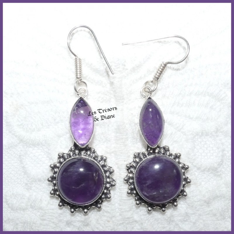 Boucles en AMETHYSTE et ARGENT Boucles en AMETHYSTE et ARGENT