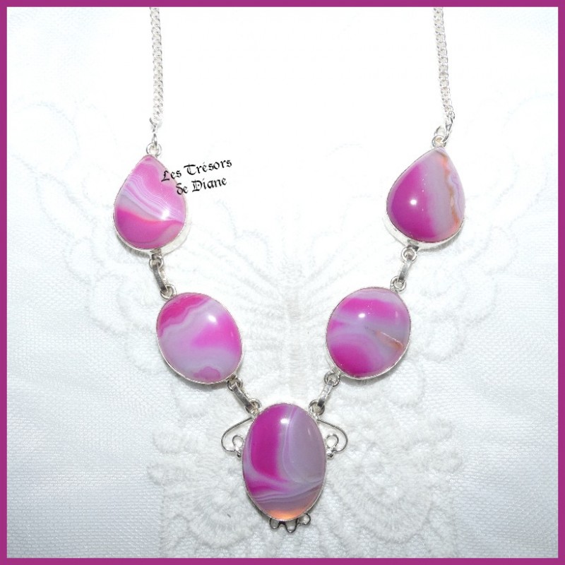 Collier en AGATE naturelle et ARGENT