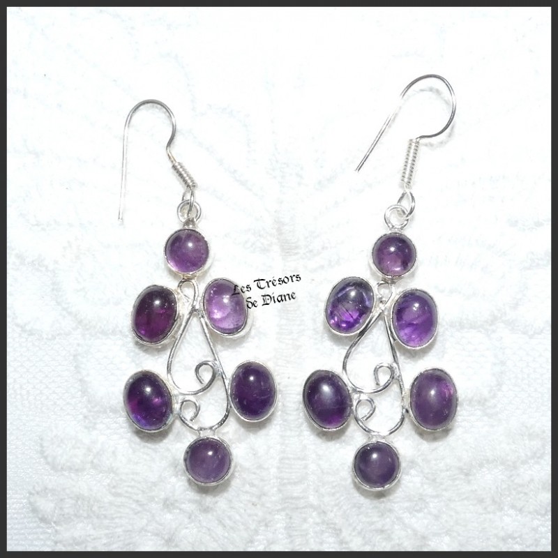 Boucles en AMETHYSTE naturelle et ARGENT