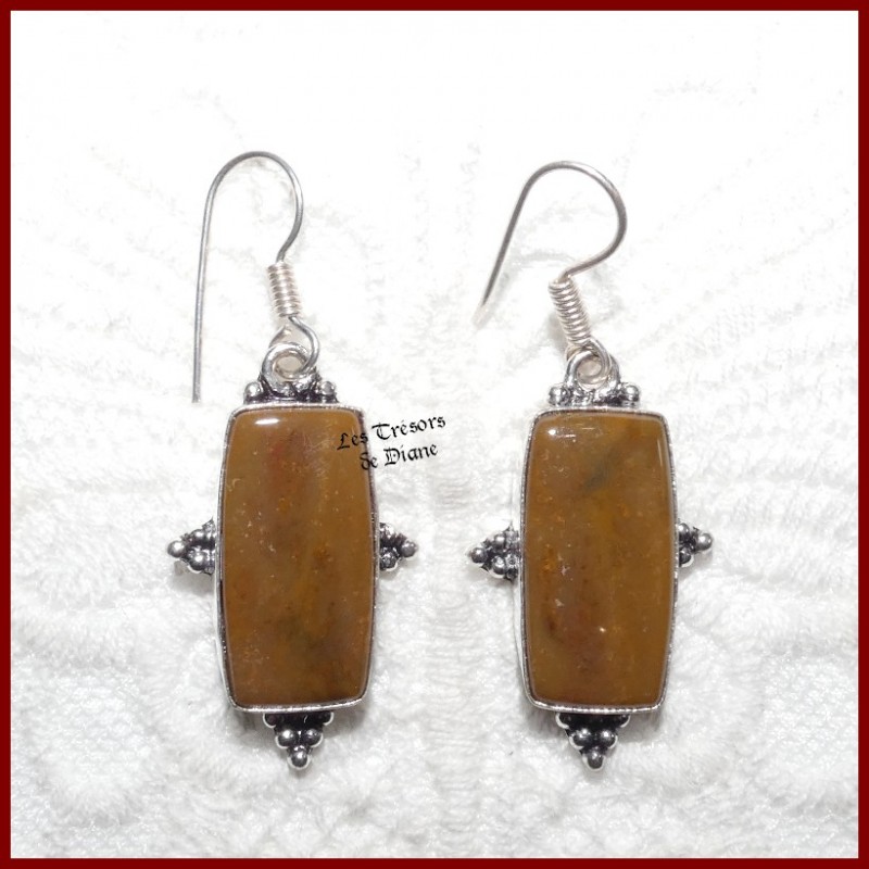 Boucles d'oreilles PRESTIGE en JASPE naturel et ARGENT Boucles d'oreilles PRESTIGE en JASPE naturel et ARGENT