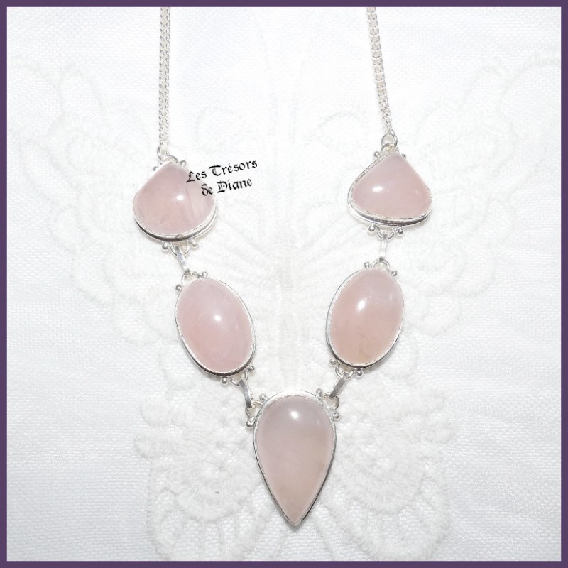 Collier PRESTIGE en QUARTZ ROSE et ARGENT Collier PRESTIGE en QUARTZ ROSE et ARGENT