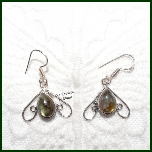 Boucles d'oreilles PRESTIGE en LABRADORITE naturelle et ARGENT