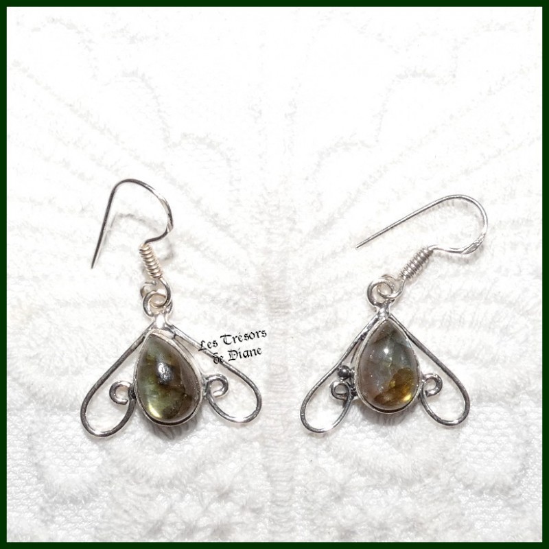Boucles d'oreilles PRESTIGE en LABRADORITE naturelle et ARGENT