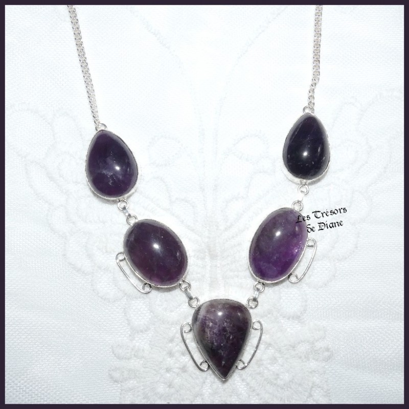 Collier en AMETHYSTE naturelle et ARGENT