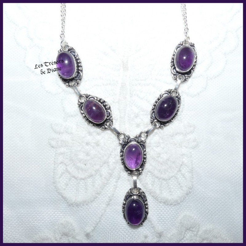 Collier en AMETHYSTE naturelle et ARGENT