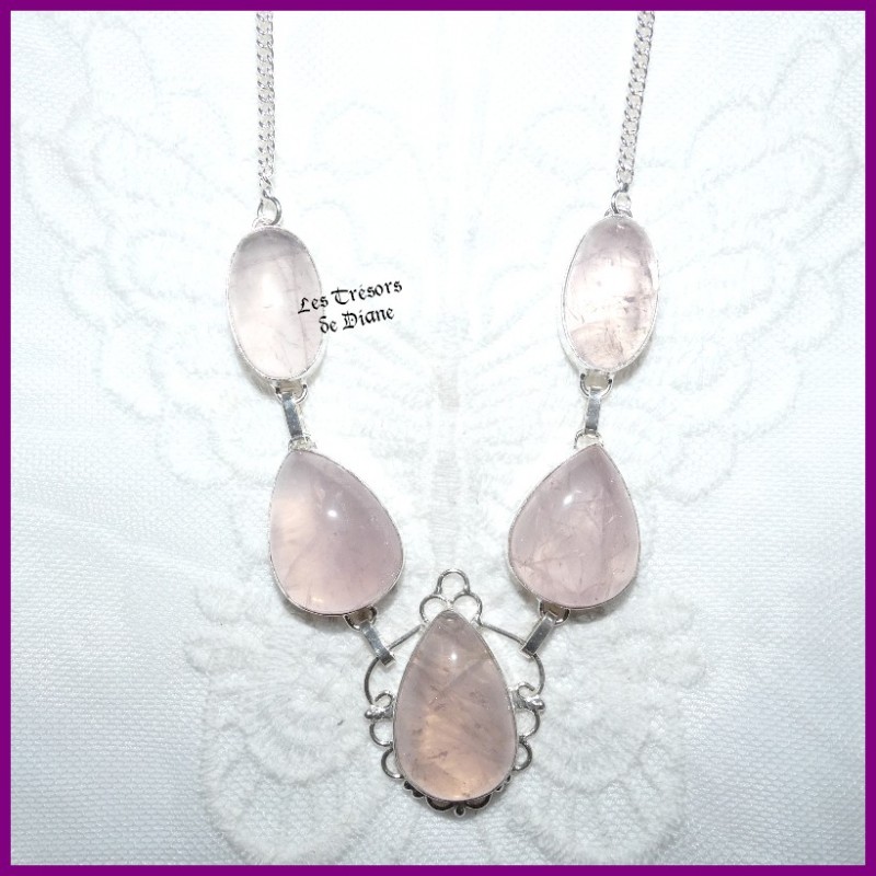 Collier en QUARTZ ROSE et ARGENT des TRESORS DE DIANE Collier en QUARTZ ROSE et ARGENT des TRESORS DE DIANE