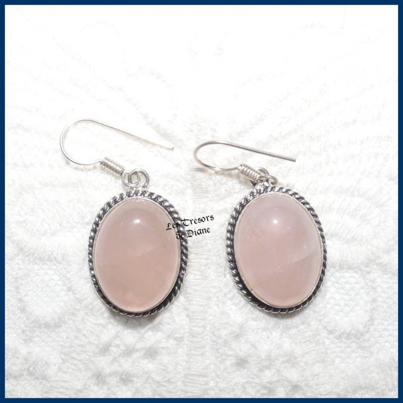 Boucles d'oreilles en QUARTZ ROSE et ARGENT des TRESORS DE DIANE