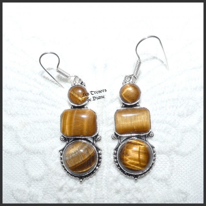 Boucles d'oreilles PRESTIGE en OEIL DE TIGRE naturel Boucles d'oreilles PRESTIGE en OEIL DE TIGRE naturel