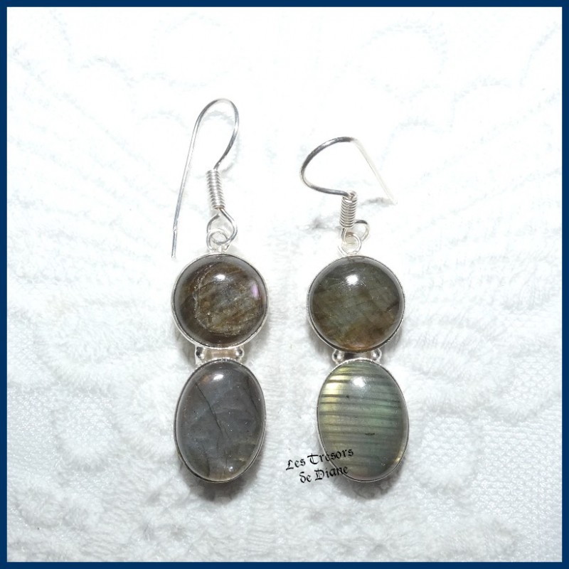 Boucles en LABRADORITE naturelle et ARGENT Boucles en LABRADORITE naturelle et ARGENT