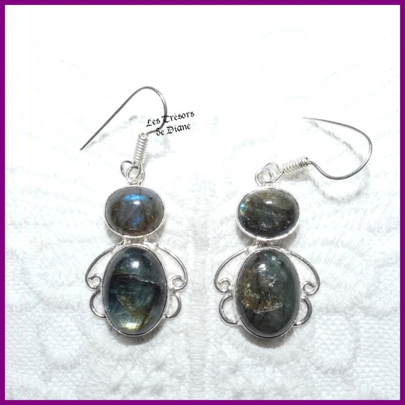 Boucles en LABRADORITE naturelle et ARGENT Boucles en LABRADORITE naturelle et ARGENT