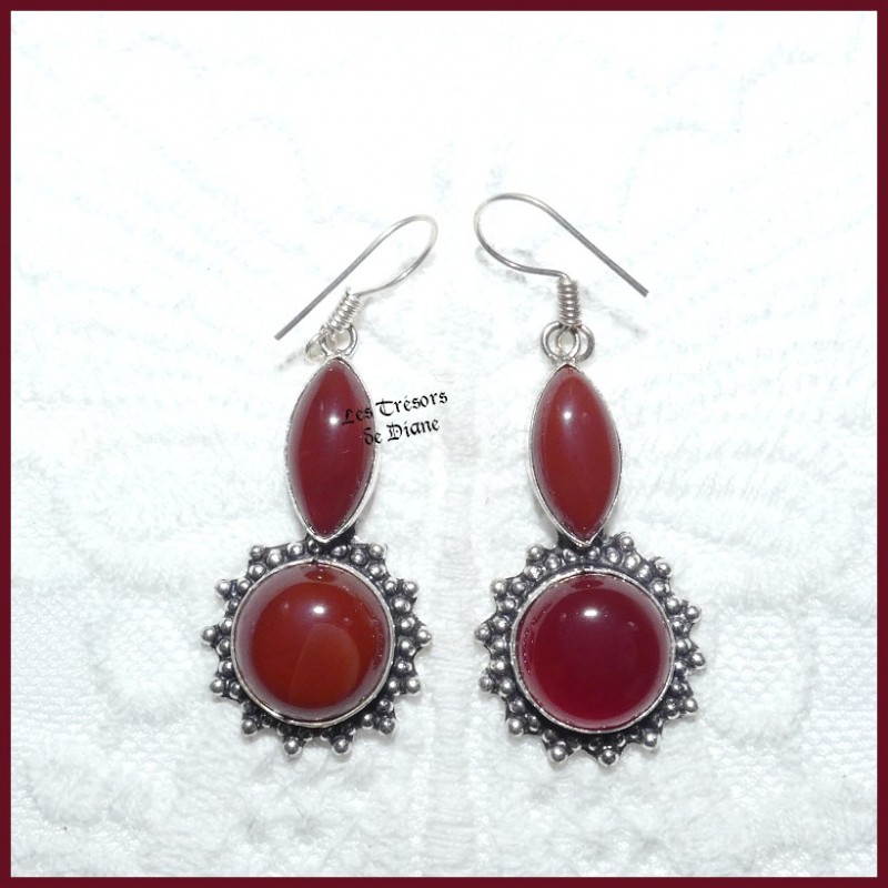 Boucles en CORNALINE naturelle et ARGENT Boucles en CORNALINE naturelle et ARGENT