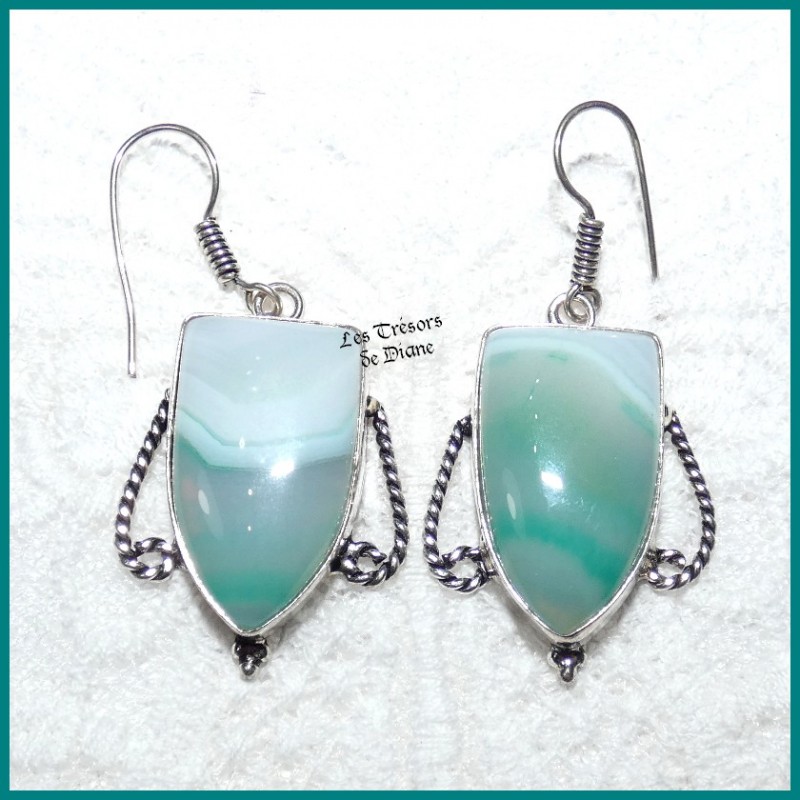 Boucles d'oreilles en AGATE naturelle et ARGENT Boucles d'oreilles en AGATE naturelle et ARGENT