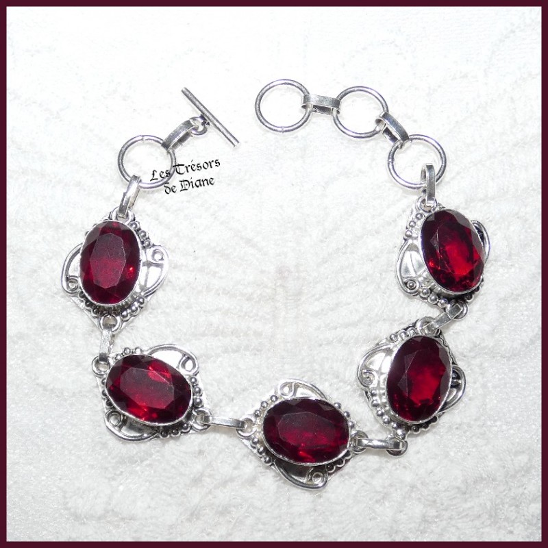 Bracelet en GRENAT naturel et ARGENT Bracelet en GRENAT naturel et ARGENT