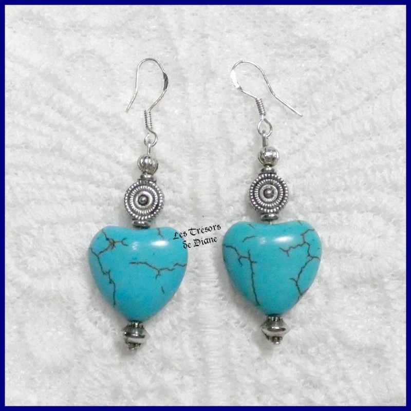 Boucles COEUR en TURQUOISE naturelle