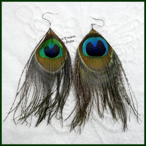 Boucles en PLUMES DE PAON naturelles