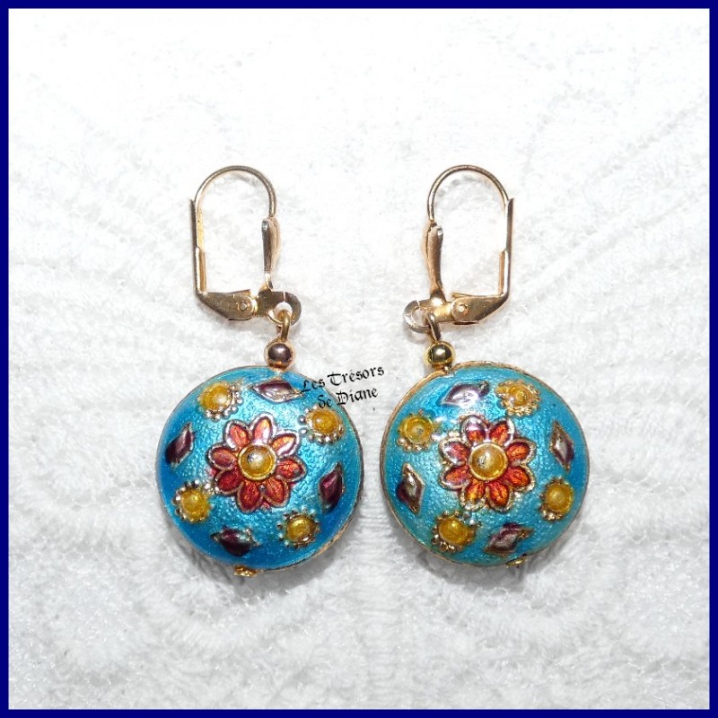 Boucles d'oreilles en EMAIL cloisonné PRUSSIA