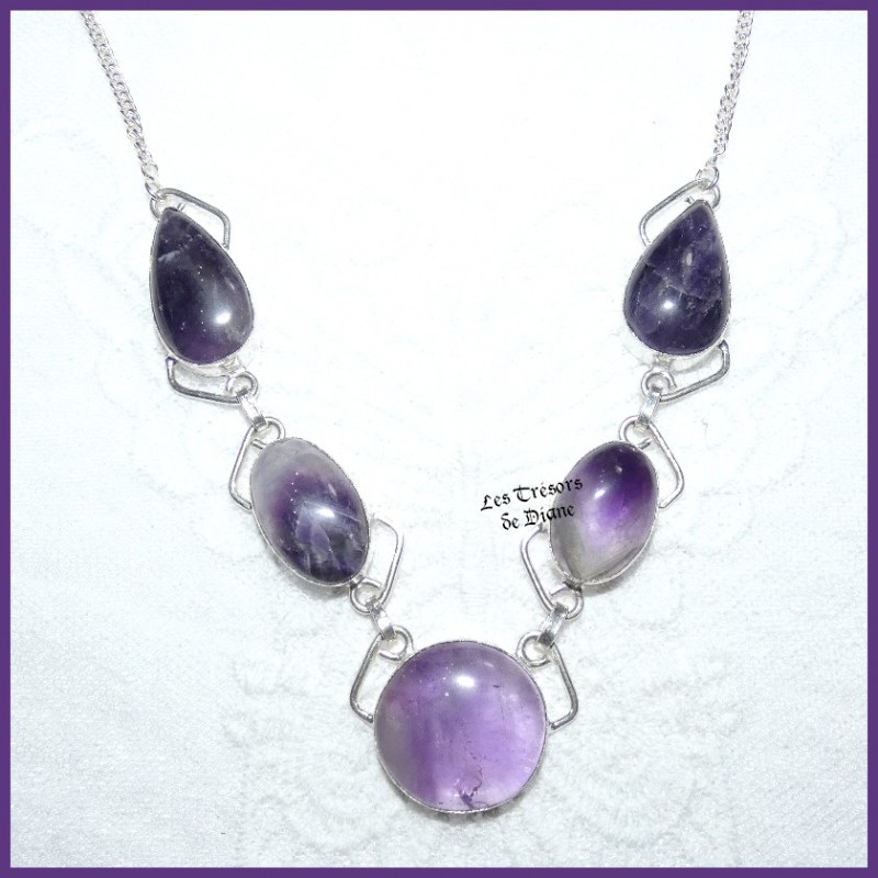 Collier en AMETHYSTE naturelle et ARGENT