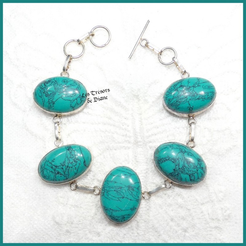 Bracelet en TURQUOISE naturelle et ARGENT Bracelet en TURQUOISE naturelle et ARGENT