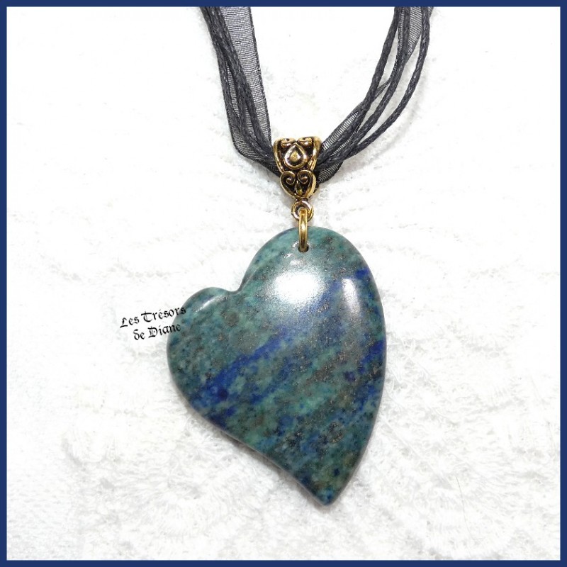 Pendentif COEUR ASYMETRIQUE en CHRYSOCOLLA