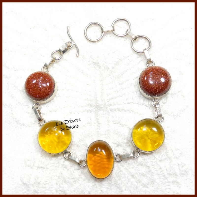 Bracelet en CITRINE, PIERRE DE SABLE et ARGENT Bracelet en CITRINE, PIERRE DE SABLE et ARGENT