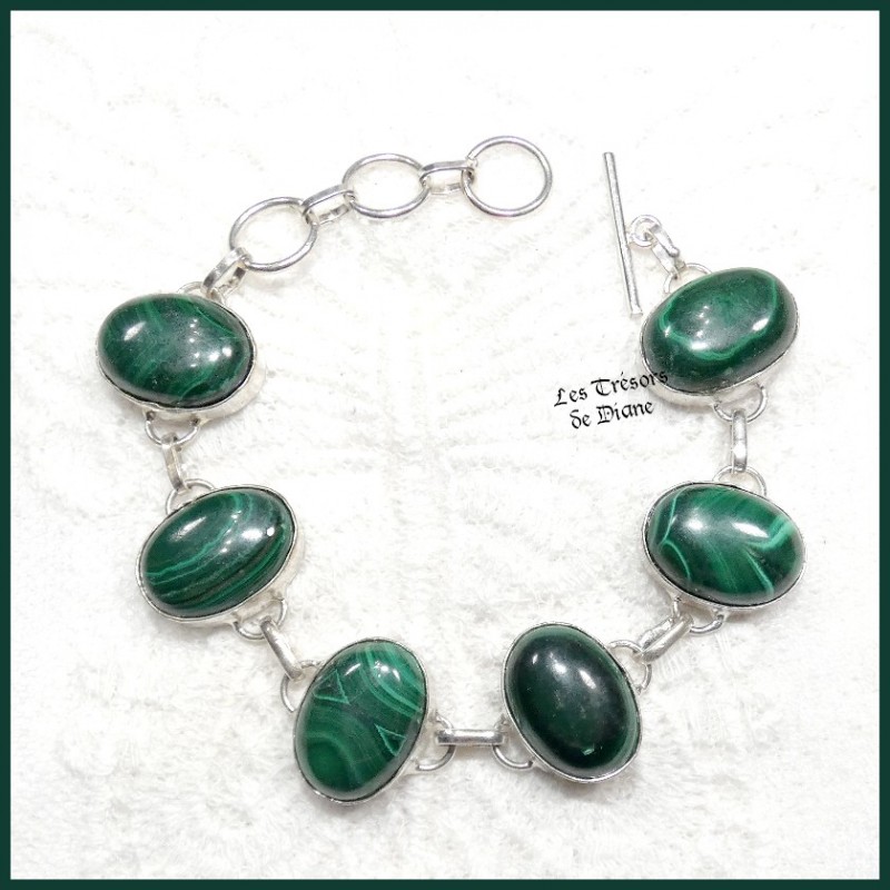 Bracelet en MALACHITE naturelle et ARGENT Bracelet en MALACHITE naturelle et ARGENT