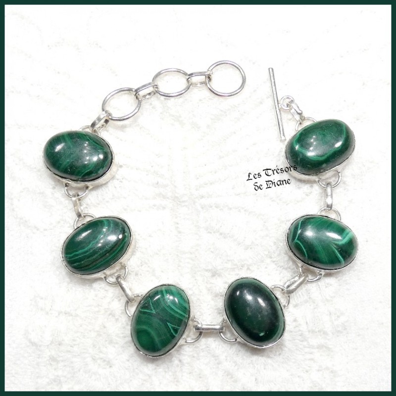 Bracelet en MALACHITE naturelle et ARGENT