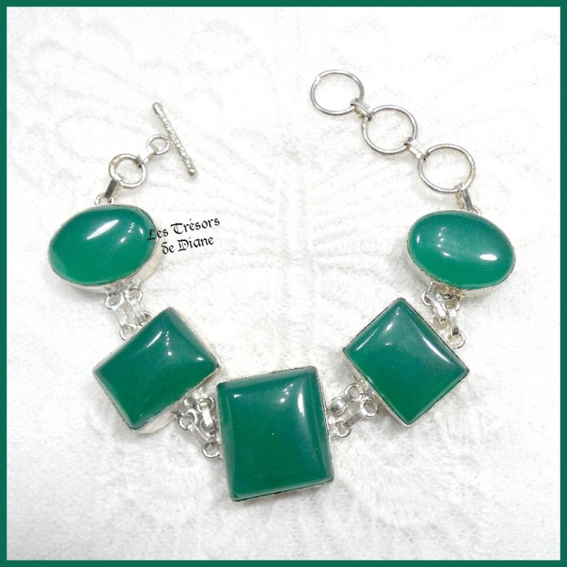 Bracelet en CHRYSOPRASE naturelle et ARGENT Bracelet en CHRYSOPRASE naturelle et ARGENT