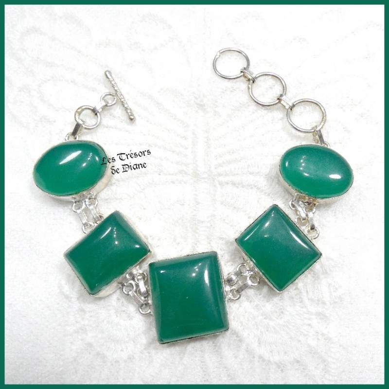 Bracelet en CHRYSOPRASE naturelle et ARGENT