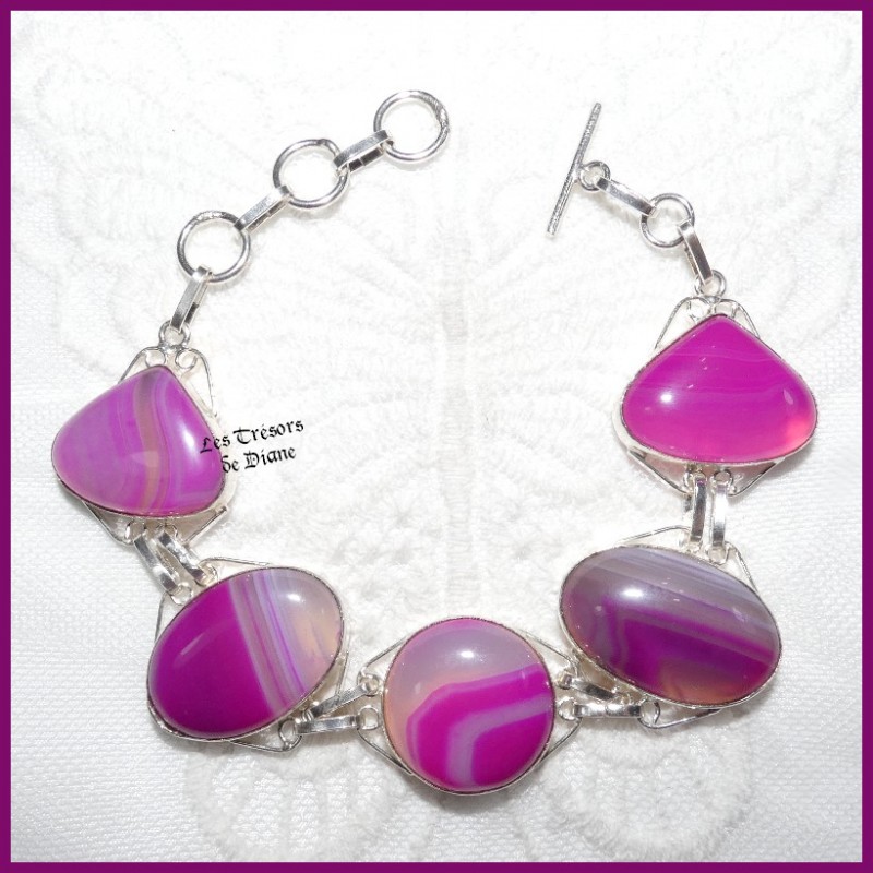Bracelet en AGATE naturelle et ARGENT Bracelet en AGATE naturelle et ARGENT