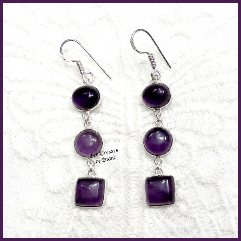 Boucles en AMETHYSTE ET ARGENT Boucles en AMETHYSTE ET ARGENT