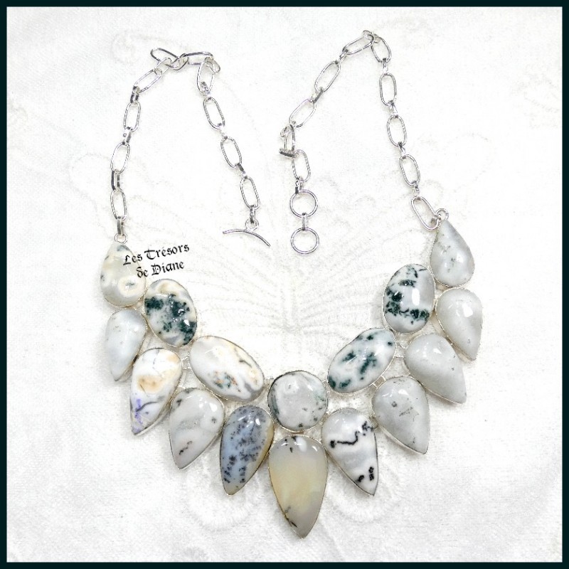 Collier en OPALE DENDRITIQUE naturelle et ARGENT Collier en OPALE DENDRITIQUE naturelle et ARGENT