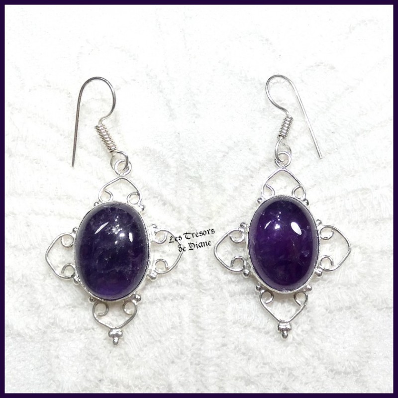 Boucles en AMETHYSTE naturelle et ARGENT