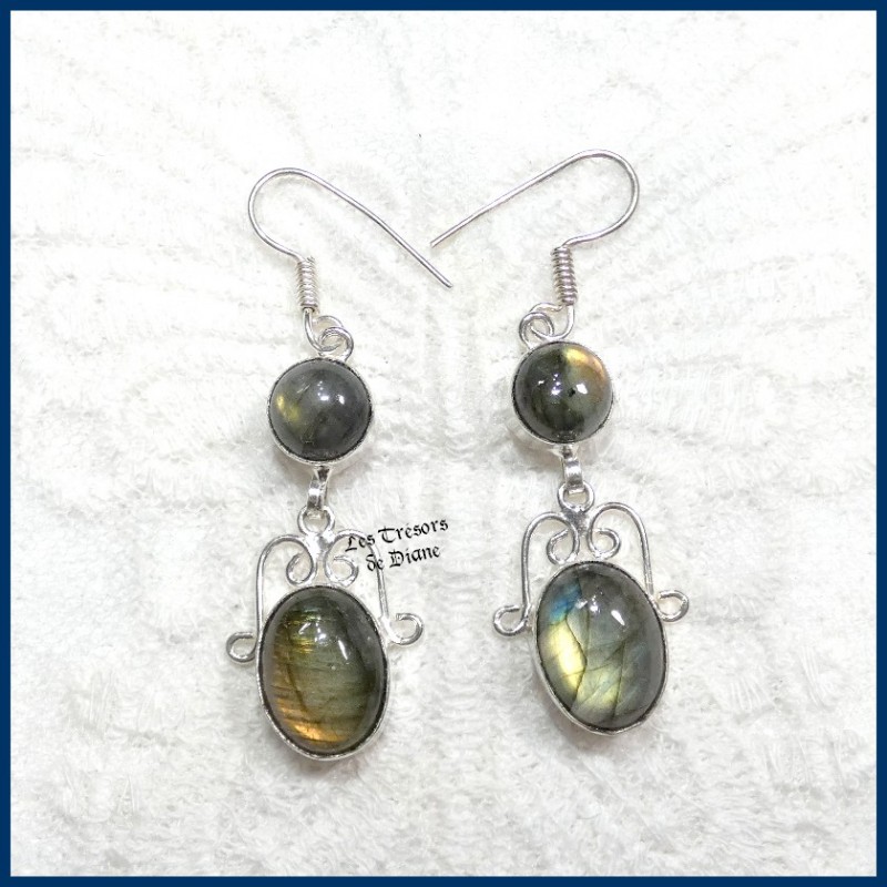 Boucles en LABRADORITE naturelle et ARGENT Boucles en LABRADORITE naturelle et ARGENT