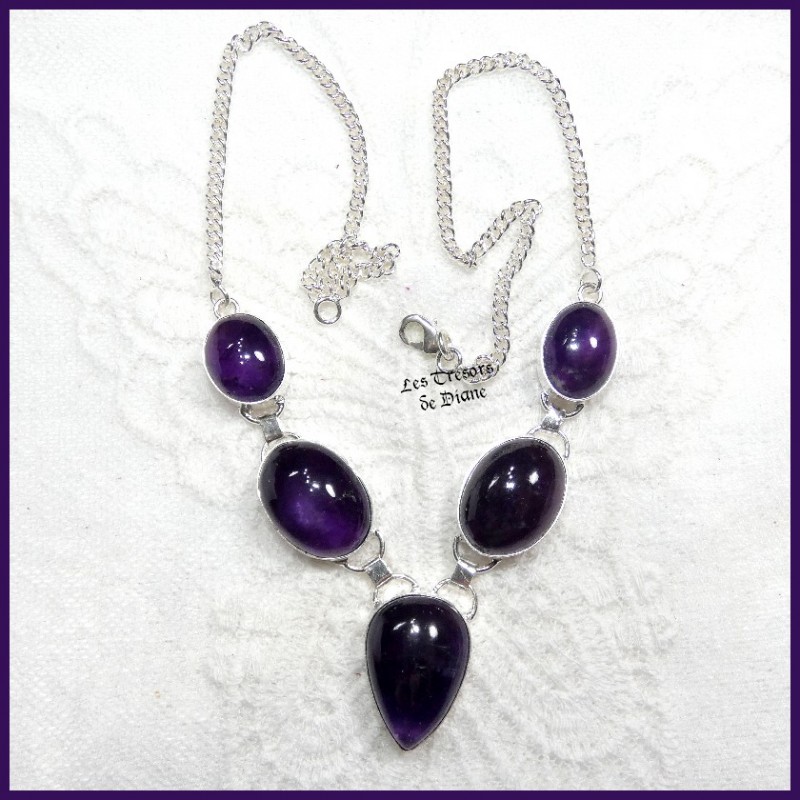 Collier en AMETHYSTE naturelle et ARGENT