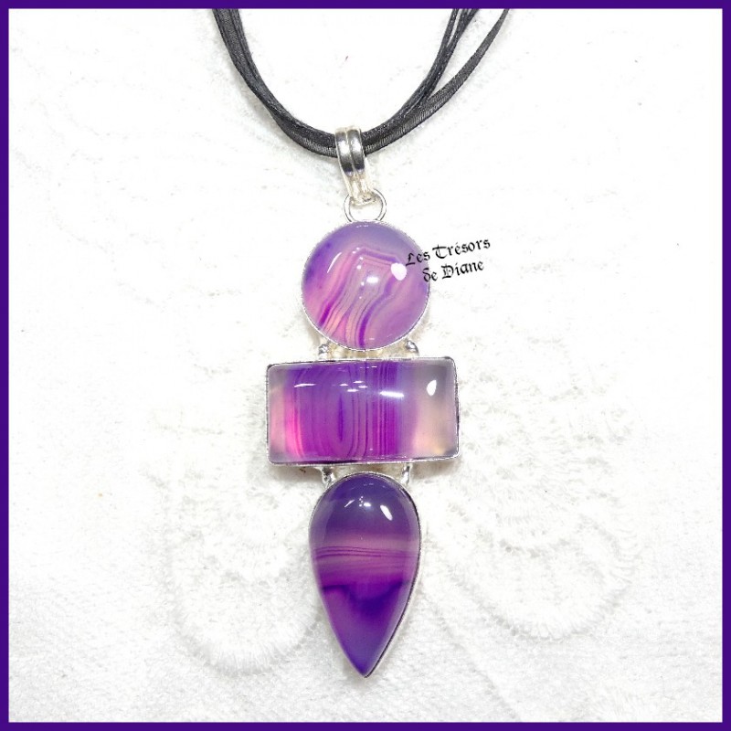 Pendentif en AGATE naturelle et ARGENT