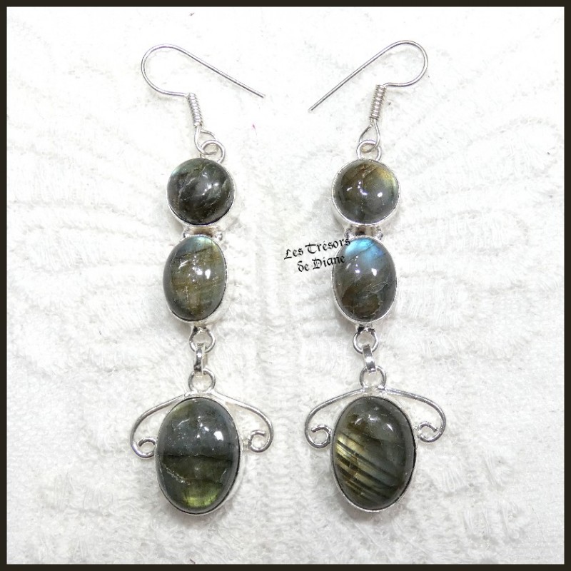 Boucles en LABRADORITE naturelle et ARGENT