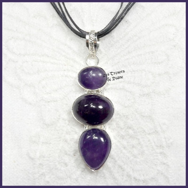 Pendentif en AMETHYSTE naturelle et ARGENT