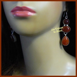 Boucles d'oreiles en CORNALINE naturelle et ARGENT
