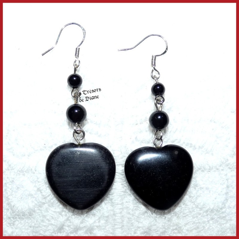 Boucles COEUR en ONYX naturel Boucles COEUR en ONYX naturel