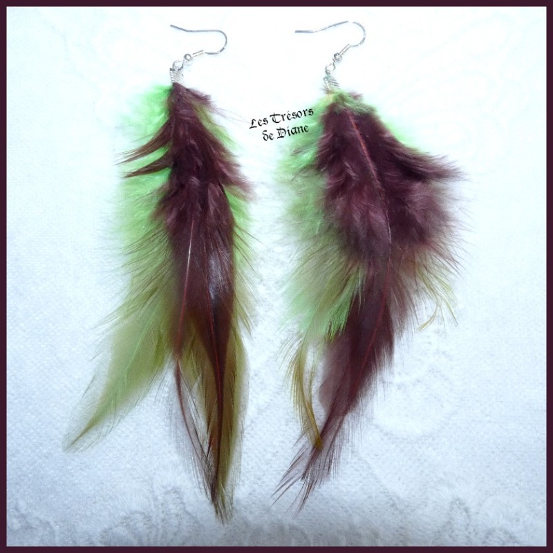 Boucles d'oreilles en plumes véritables