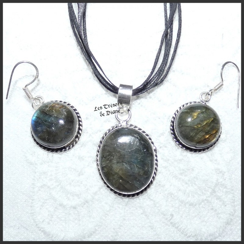Parure en LABRADORITE naturelle et ARGENT Parure en LABRADORITE naturelle et ARGENT