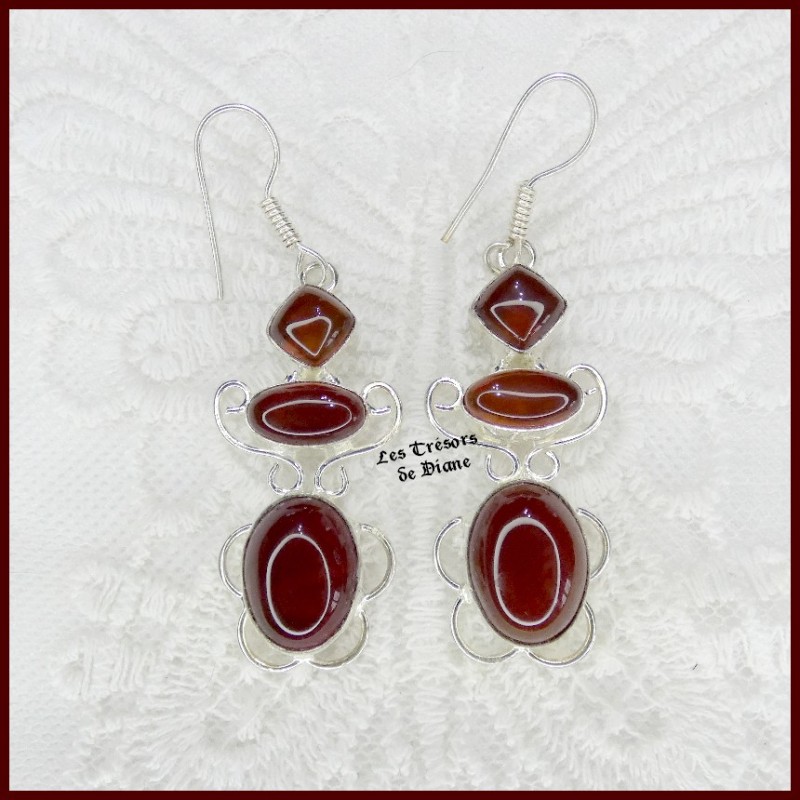 Boucles en CORNALINE naturelle et ARGENT Boucles en CORNALINE naturelle et ARGENT