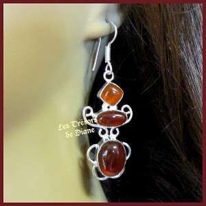 Boucles d'oreilles en CORNALINE naturelle et ARGENT