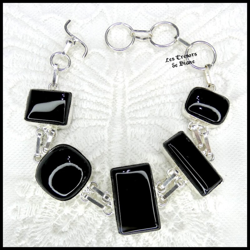 Bracelet en ONYX naturelle et ARGENT Bracelet en ONYX naturelle et ARGENT