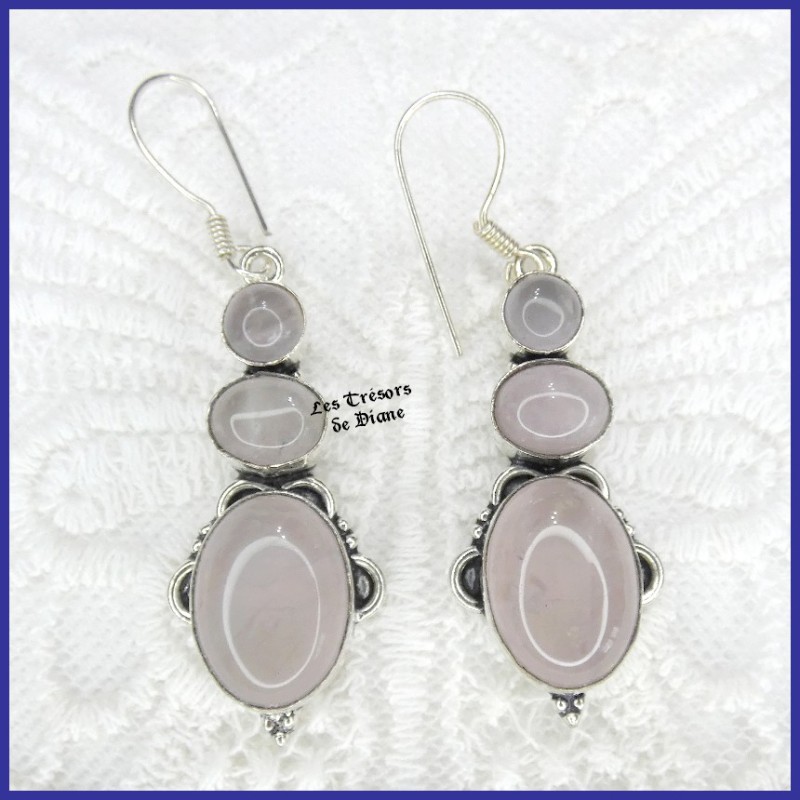 Boucles en QUARTZ ROSE et ARGENT Boucles en QUARTZ ROSE et ARGENT