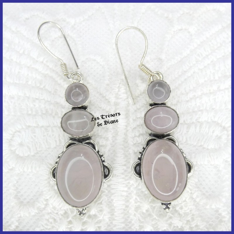 Boucles en QUARTZ ROSE et ARGENT