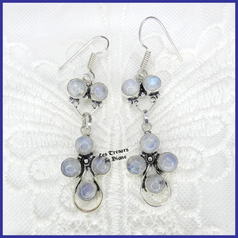 Boucles en PIERRE DE LUNE naturelle et ARGENT Boucles en PIERRE DE LUNE naturelle et ARGENT